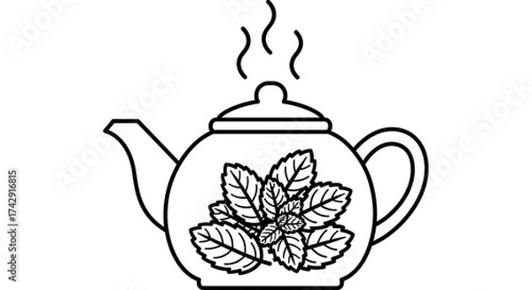 Obraz Hot Mint Teapot Illustration.