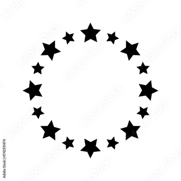 Fototapeta Round frame with stars isolated on white background. Prize, success or award circlular banner. Starry ring emblem or stamp print with space inside. Vector graphic illustration.