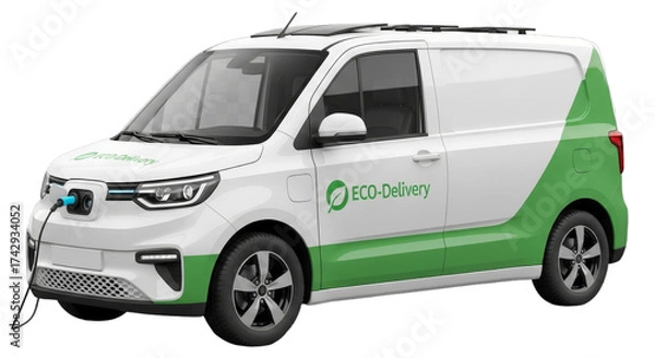 Obraz Electric delivery van parked in an urban setting, showcasing eco-friendly transportation options