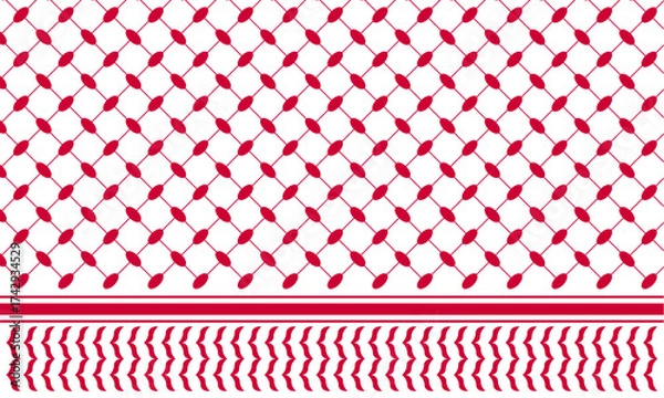 Fototapeta Red keffiyeh pattern. Palestinian traditional men headgear print. Geometric fabric texture. Classic arabic cloth background. Oriental textile design. Vector graphic illustration.