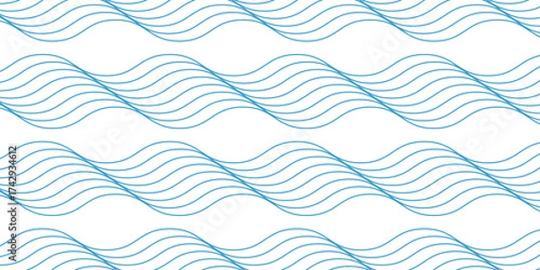 Fototapeta Waves background. Repeated blue curvy lines. Water print. Ocean, sea, lake or river pattern. Aqua texture. Nautical ornament. Summer theme wallpaper. Swimming pool liquid. Vector flat illustration.