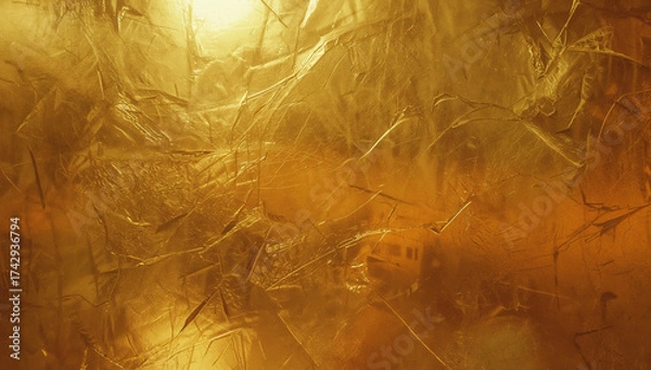 Fototapeta Textured golden abstract background with crinkled surface, reflecting light and creating a warm atmosphere, ideal for design projects and artistic expressions