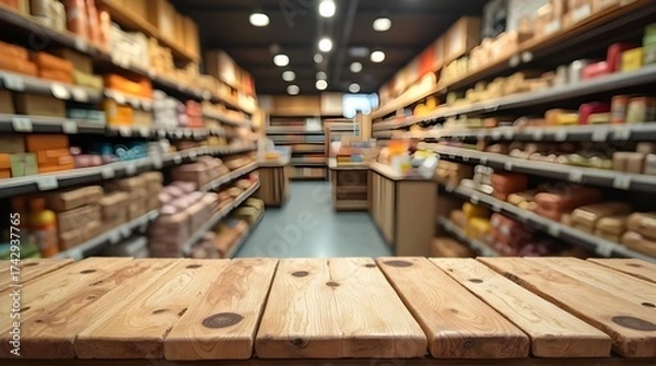 Obraz Vibrant grocery store aisles filled with products, showcasing abundant choices for shoppers and appealing to commercial retail needs.