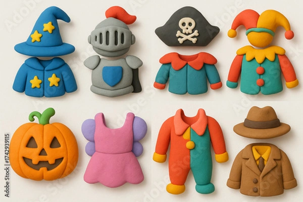 Fototapeta 3D Claymation Costume Icon Set with Vibrant Colors and Soft Textures