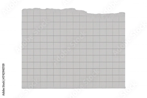 Fototapeta Torn graph paper blank sheet with ripped wavy edge, squared grid texture on a transparent alpha background