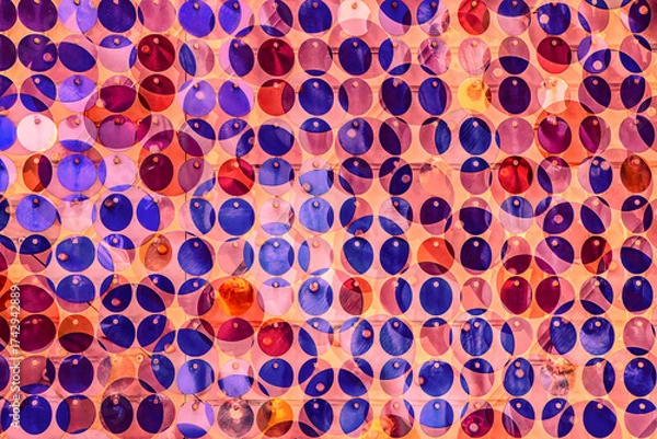 Fototapeta Circular metal discs of different colours overlaid in multiple exposure effect