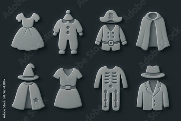 Fototapeta Neumorphism Costume Icon Set with Soft Shadows and Minimalist UI Design