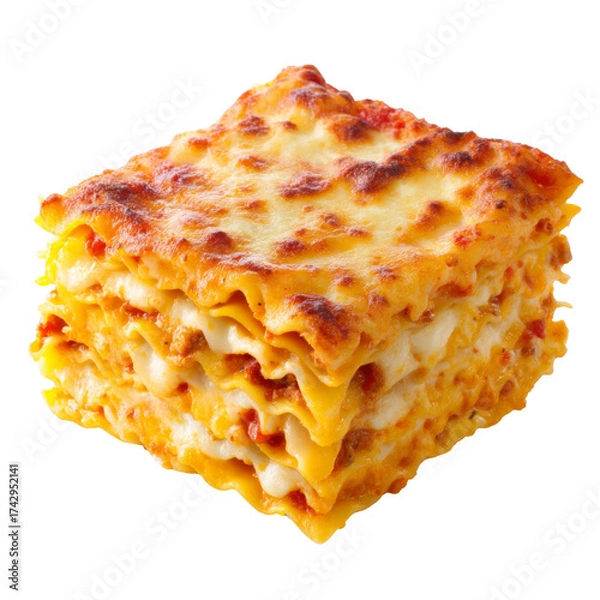 Obraz Delicious Layered Italian Lasagna with Cheese and Meat Sauce on a White Background