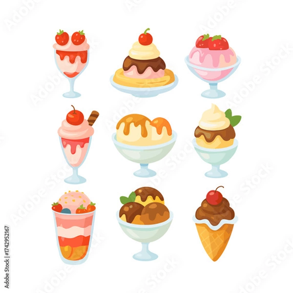 Obraz ice cream desserts set. ice cream separately objects 