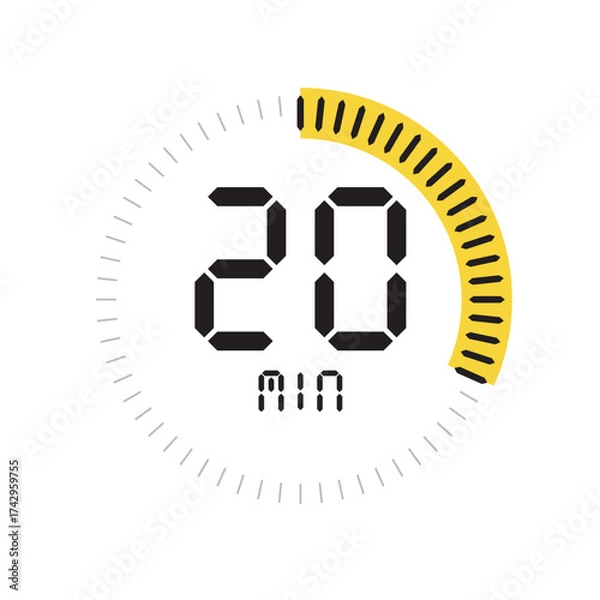 Fototapeta Digital timer icon displaying 20 minutes, a time measurement