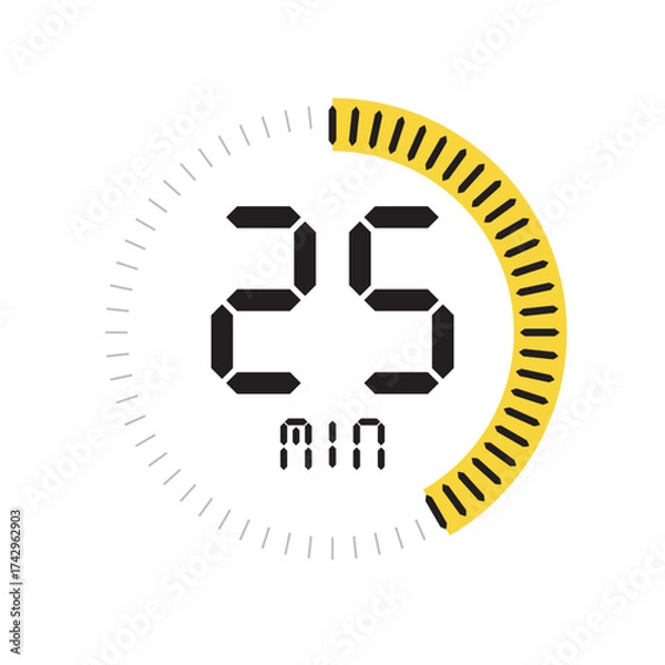 Fototapeta Yellow digital countdown timer icon displaying 25 minutes