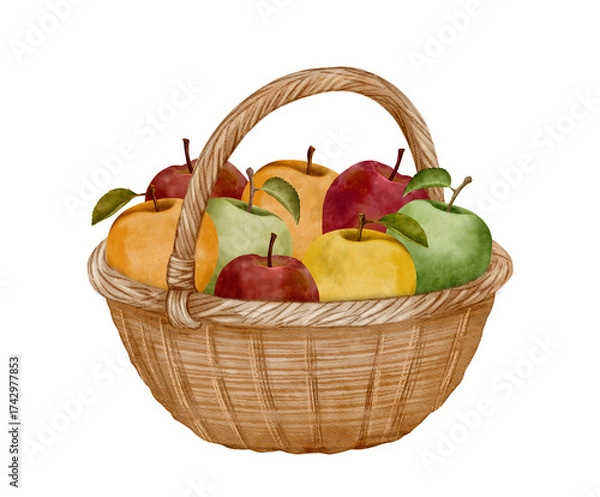 Fototapeta A Colorful Basket Full of Fresh and Delicious Apples Perfect for Autumn Home Decor