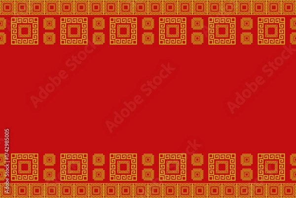 Fototapeta Elegant red background with gold square borders, perfect for Chinese New Year, oriental invitations, and festive decoration themes.