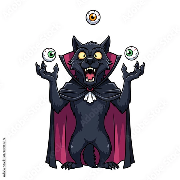 Fototapeta Cartoon Werewolf Juggling Eyeballs with a Black and Purple Cape