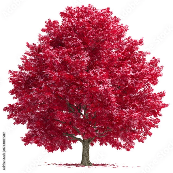 Fototapeta Vibrant red tree with lush foliage isolated on transparent background