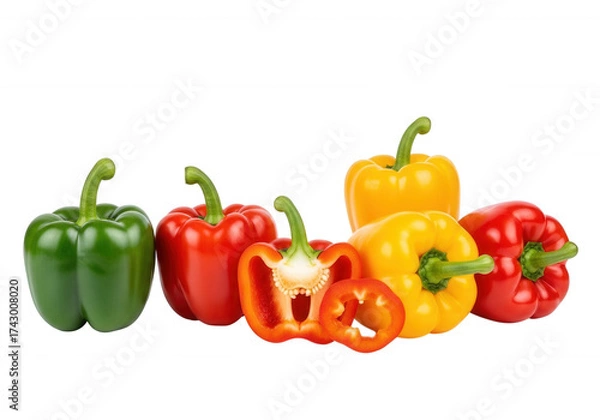 Obraz Colorful bell peppers arrangement isolated on a transparent background