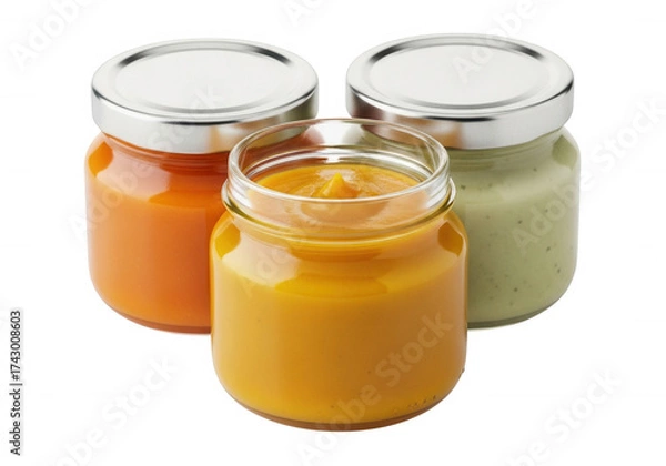 Obraz Orange yellow green purees isolated on a transparent background