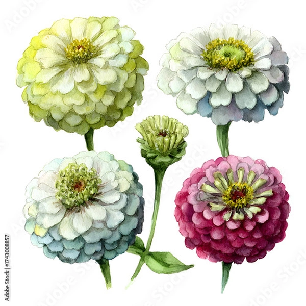 Fototapeta Watercolor flowers set against transparent background for decorative design