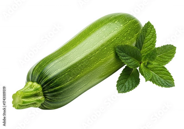 Obraz Green zucchini and mint leaves isolated on a transparent background