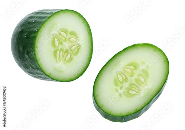 Obraz Green cucumber slices on black isolated on a transparent background