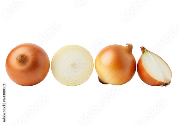 Obraz Golden brown onions sliced and whole isolated on a transparent background