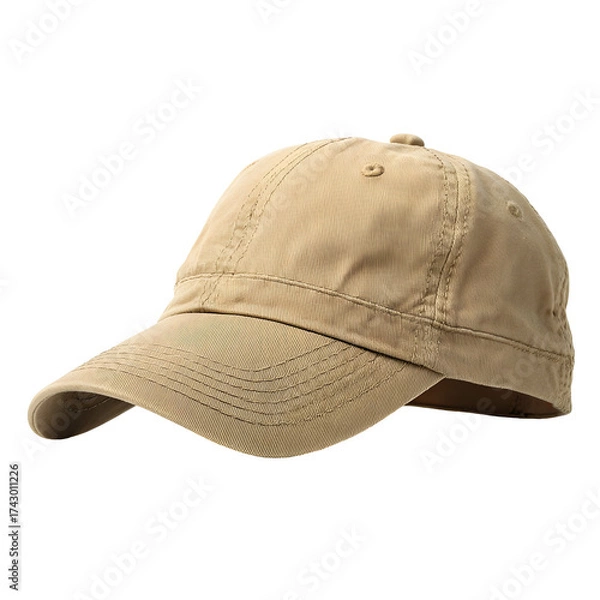 Fototapeta Tan baseball cap isolated on transparent background with copy space