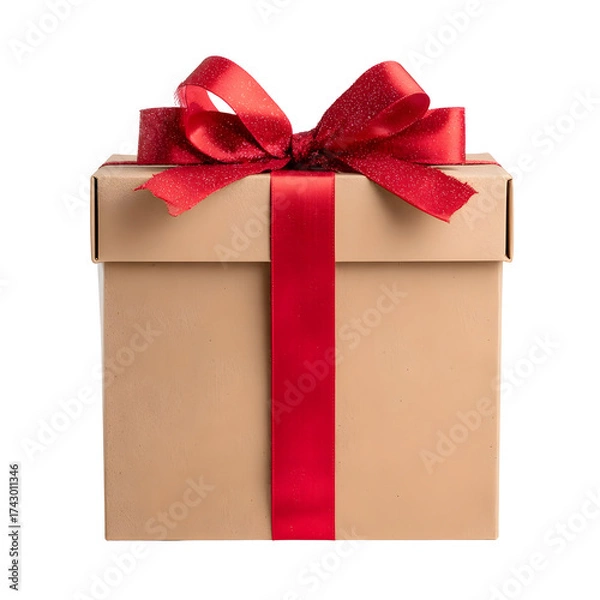 Fototapeta Gift box with red ribbon and bow isolated on transparent background