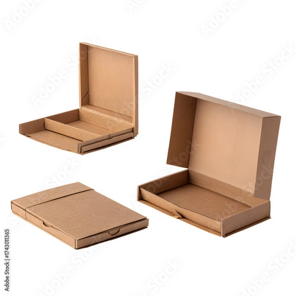 Fototapeta Cardboard boxes assortment on transparent background for packaging and product presentation
