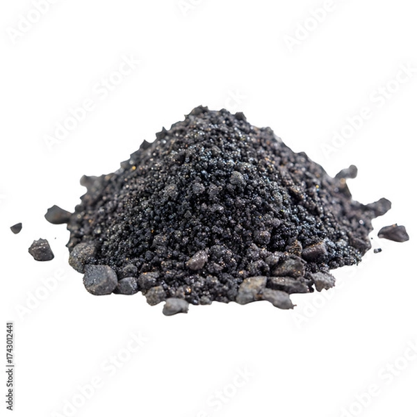 Fototapeta Pile of dark gray granular material isolated on transparent background