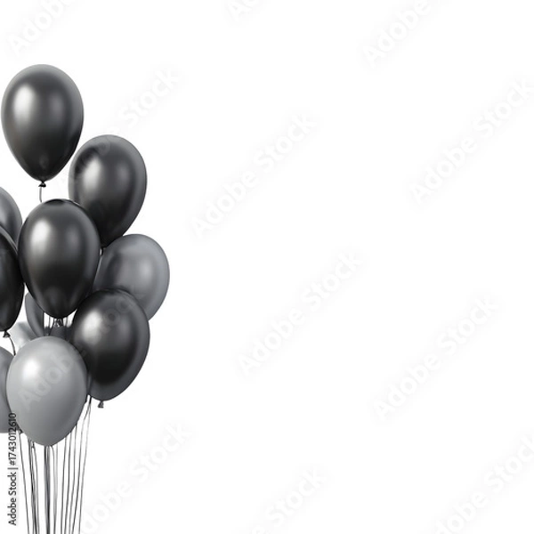 Fototapeta Group of gray balloons floating against a transparent background copy space