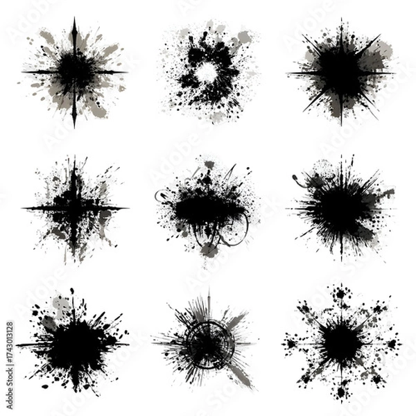 Fototapeta Abstract ink blot explosions graphic elements for design projects