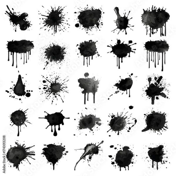 Fototapeta Ink splatter and splash set with transparency effects graphic elements