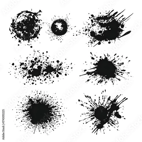 Fototapeta Abstract black ink splatters on transparent background for design elements