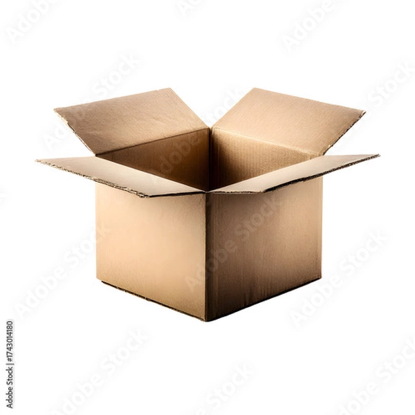 Fototapeta Cardboard box with open lid and transparent background isolated