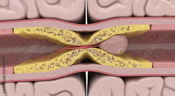 Fototapeta Atherosclerosis blocking a blood vessel causing a aneurysm formation