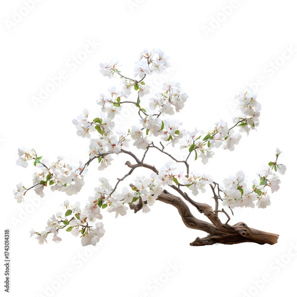 Fototapeta Branch of white flowers on a transparent background ideal for design and artistic projects