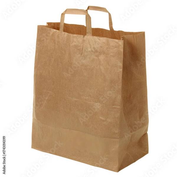 Obraz Brown paper shopping bag with handles isolated on transparent background