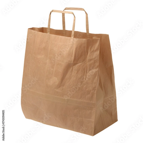 Fototapeta Brown paper shopping bag with handles isolated on transparent background