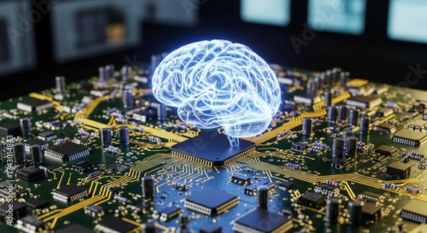 Fototapeta Artificial Intelligence Brain Illuminating the Advanced Computer Chip Technology