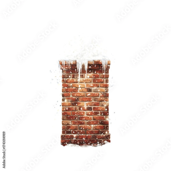 Fototapeta Brick chimney with snow and icicles illustration on transparent background