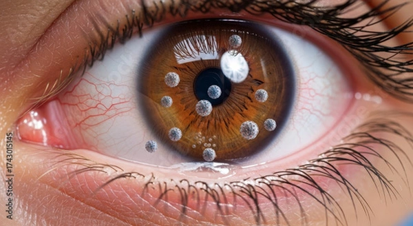 Fototapeta Eye Iris Close Up With Tiny Spheres Reflected In The Pupil