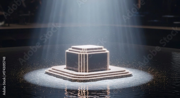 Fototapeta Mysterious Glowing Object Illuminates Sacred Ancient Altar With Particles
