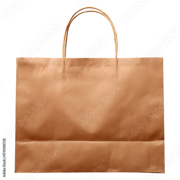 Fototapeta Isolated brown paper shopping bag with handles on transparent background