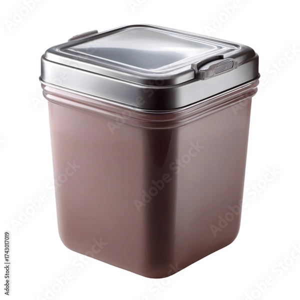 Fototapeta Square container with metallic lid isolated on transparent background for storage and product presentation