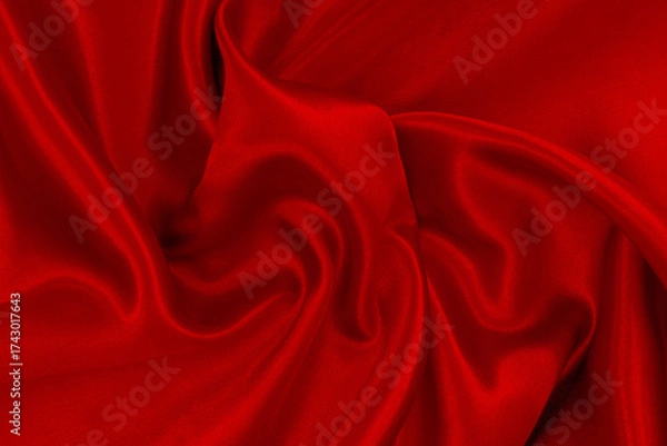 Fototapeta Dark red fabric texture background, detail of silk or linen pattern.
