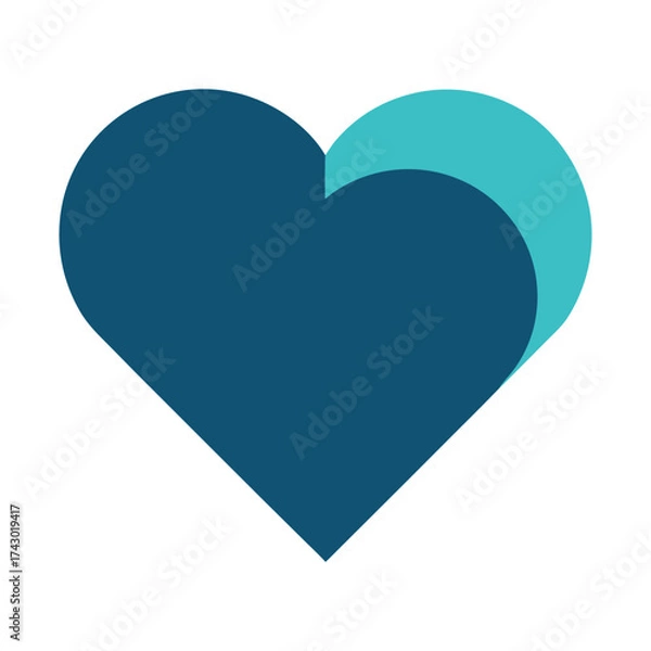 Fototapeta Vector art of two overlapping teal hearts