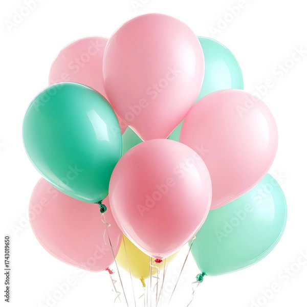 Fototapeta Bunch of pastel colored balloons floating against a transparent background
