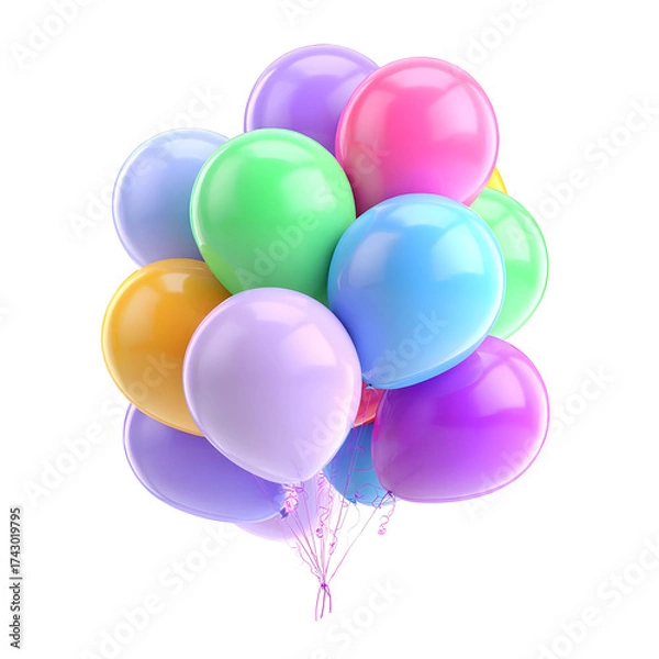 Obraz Colorful balloon bouquet render with various vibrant hues against a transparent background for celebratory and decorative designs