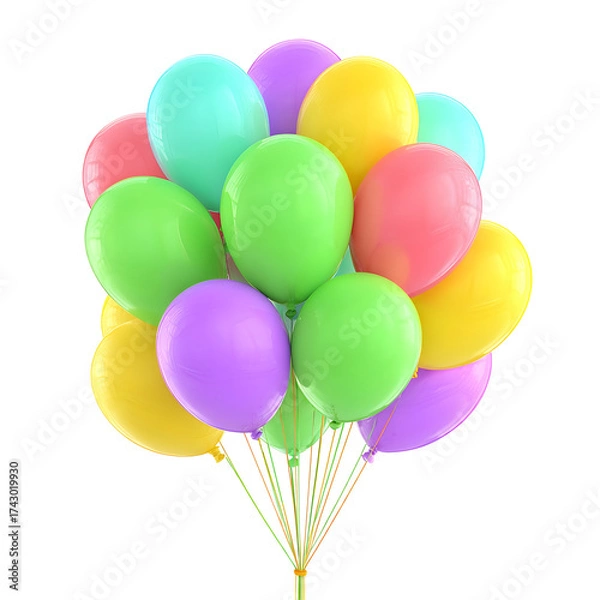 Fototapeta Colorful balloons floating isolated on transparent background