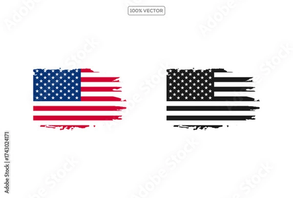 Obraz Grunge USA Flag. American flag brush paint texture. Distressed US symbol, United States flag Vector Illustration